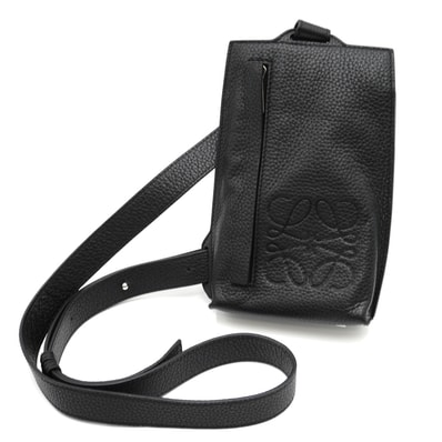 LOEWE(ロエベ)アナグラム バーティカル Tポケット ショルダーバッグ クロスボディバッグ ブラック グレインカーフスキン レザー シルバー金具 斜め掛け レディース メンズ ユニセックス【中古】