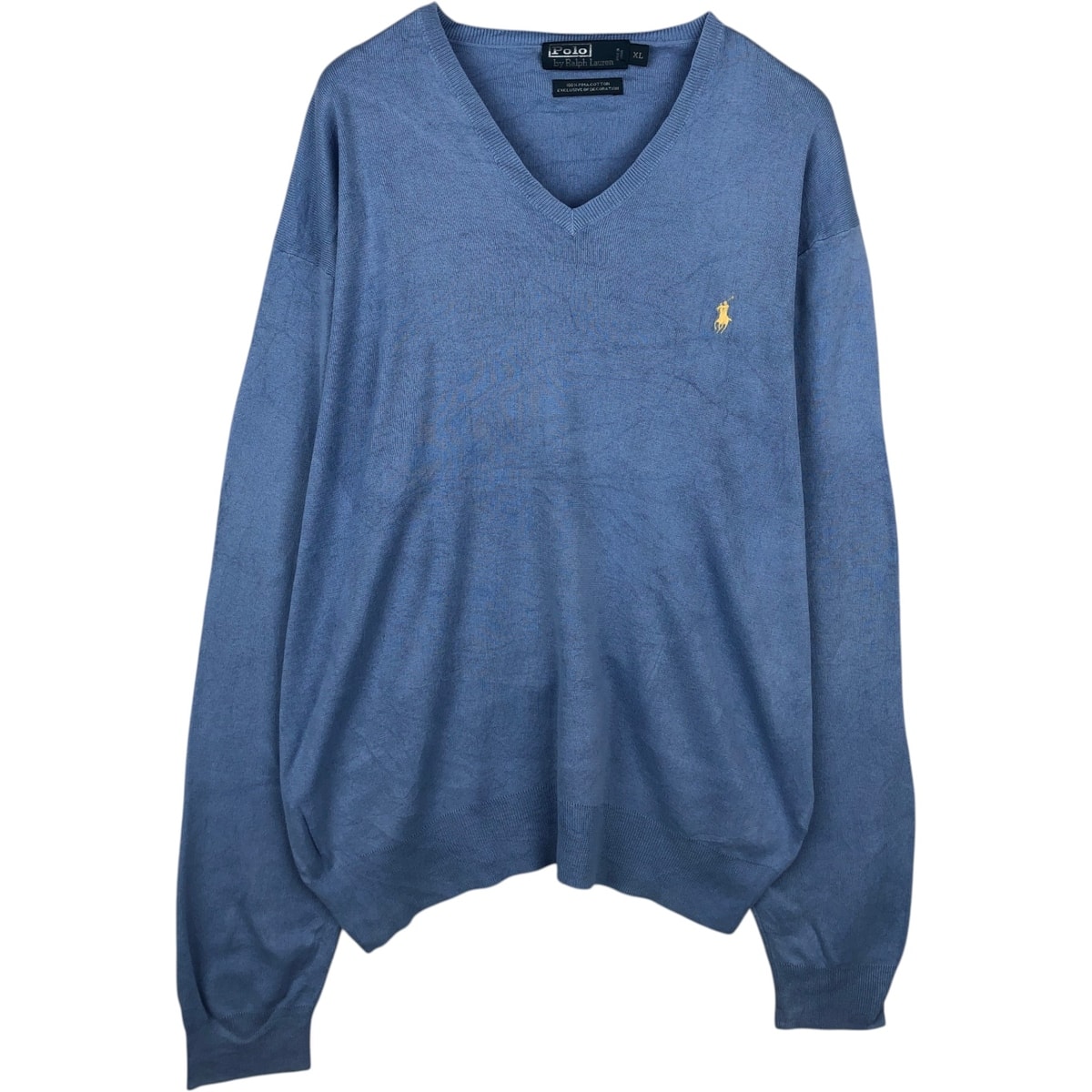 古着 ラルフローレン Ralph Lauren POLO by Ralph Lauren Vネック ピマコットンニットセーター メンズXL相当/eaa637209