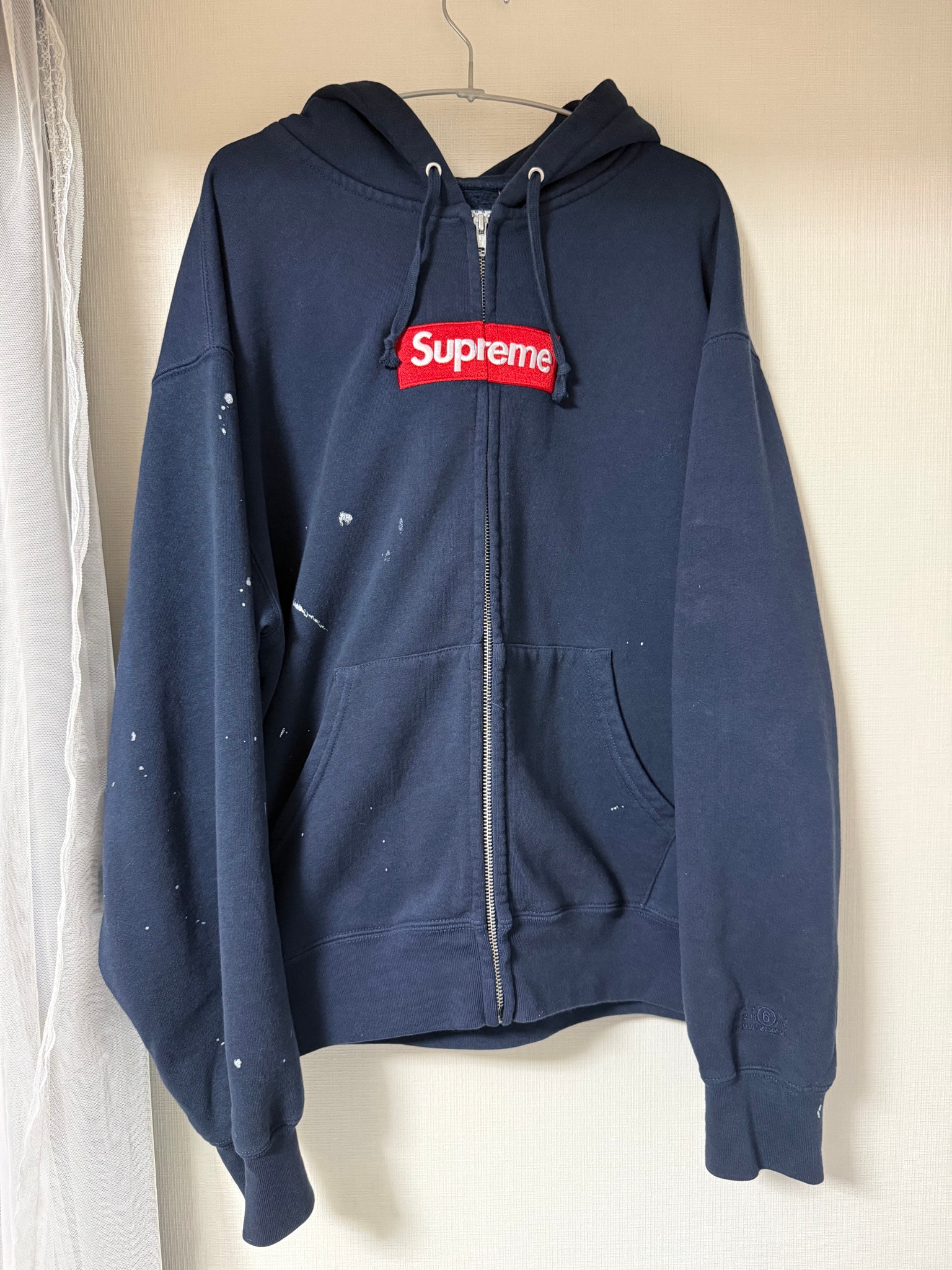 Supreme x MM6 Maison Margiela Box Logo Zip Up Hooded Sweatshirt "Navy"
