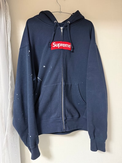Supreme x MM6 Maison Margiela Box Logo Zip Up Hooded Sweatshirt "Navy"