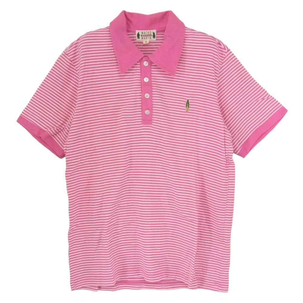 WACKO MARIA ワコマリア ポロシャツ マリアワッペン ボーダー 半袖 ポロシャツ ピンク系 M【中古】