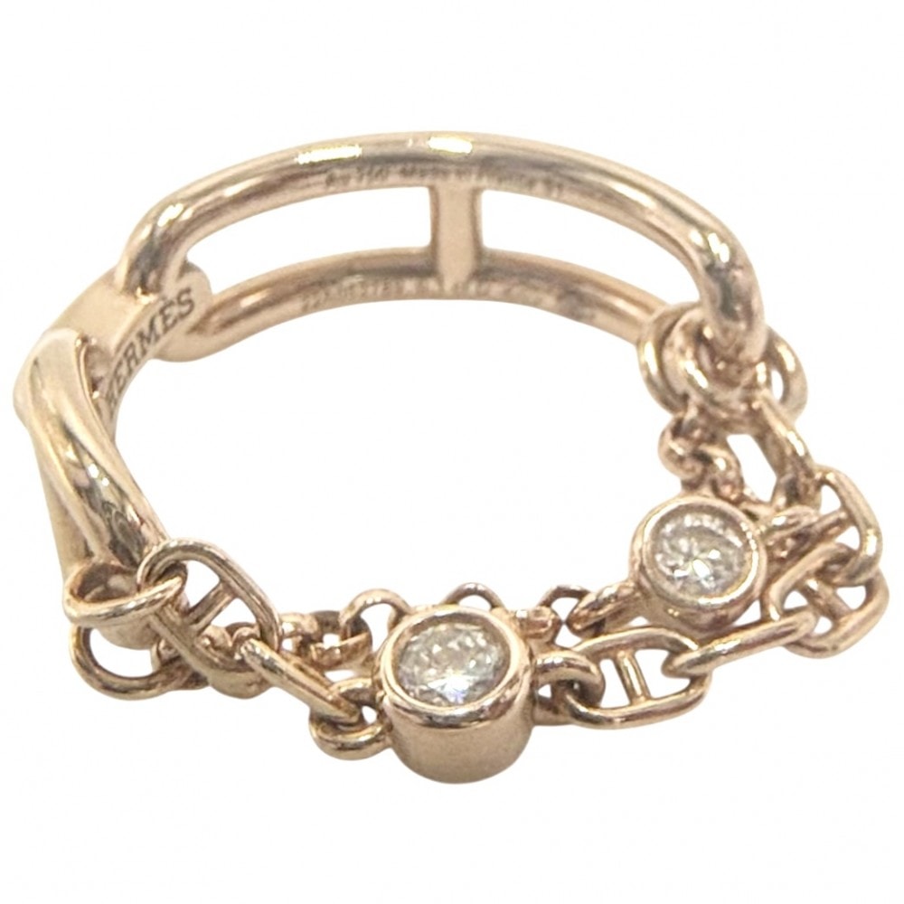 HERMES エルメス 指輪 シェーヌダンクル カオス ジュエリー アクセサリー 51サイズ 18金 750PG K18ピンクゴールド ダイヤモンド0.16ct 約7.5号 レディース 約3.7g【中古品】