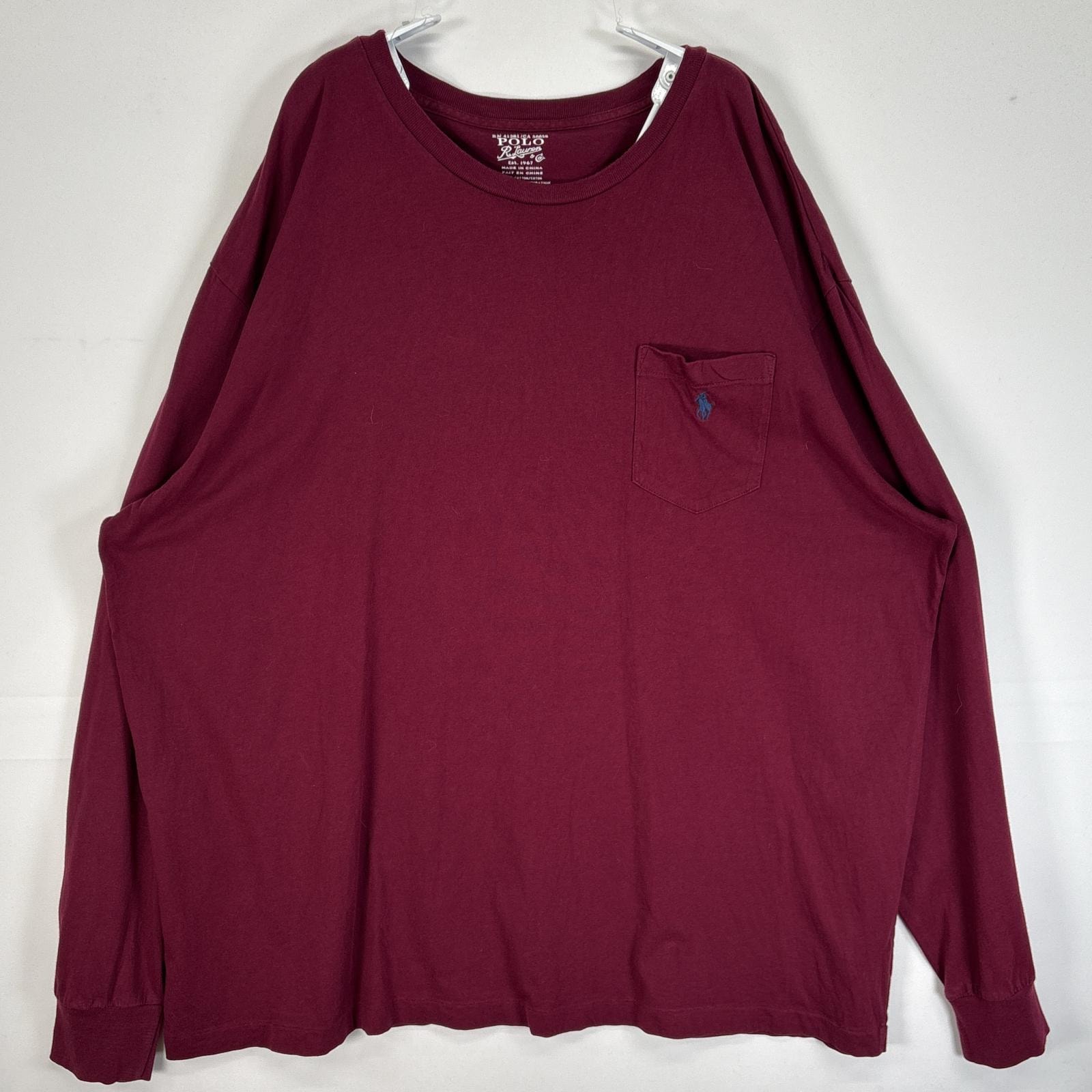 古着 ポロ・ラルフローレン POLO RALPH LAUREN 長袖Tシャツ ロゴ 刺繍 大きいサイズ クルーネック 14041  ワインレッド 無地 メンズ
