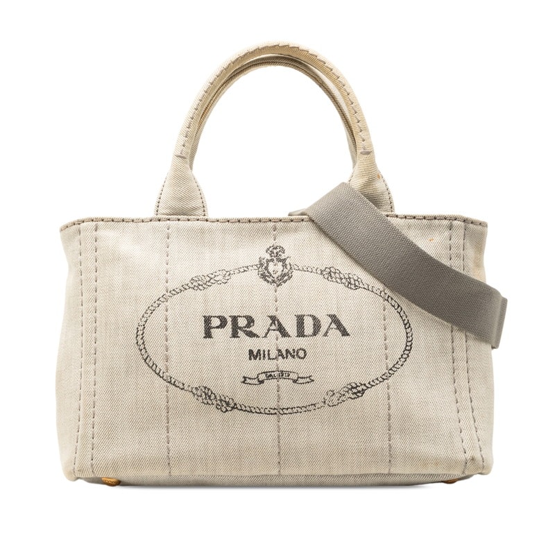 プラダ カナパ ミニ 三角ロゴプレート ハンドバッグ ショルダーバッグ 2WAY 1BG439 グレー キャンバス レディース PRADA 【中古】