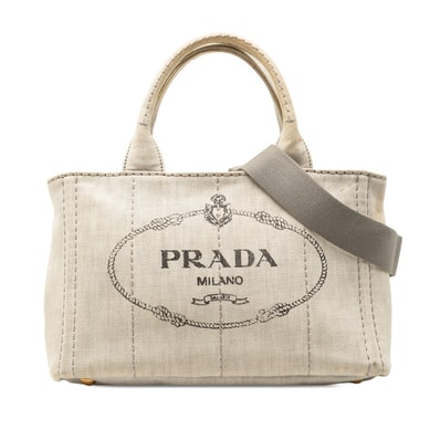 プラダ カナパ ミニ 三角ロゴプレート ハンドバッグ ショルダーバッグ 2WAY 1BG439 グレー キャンバス レディース PRADA 【中古】