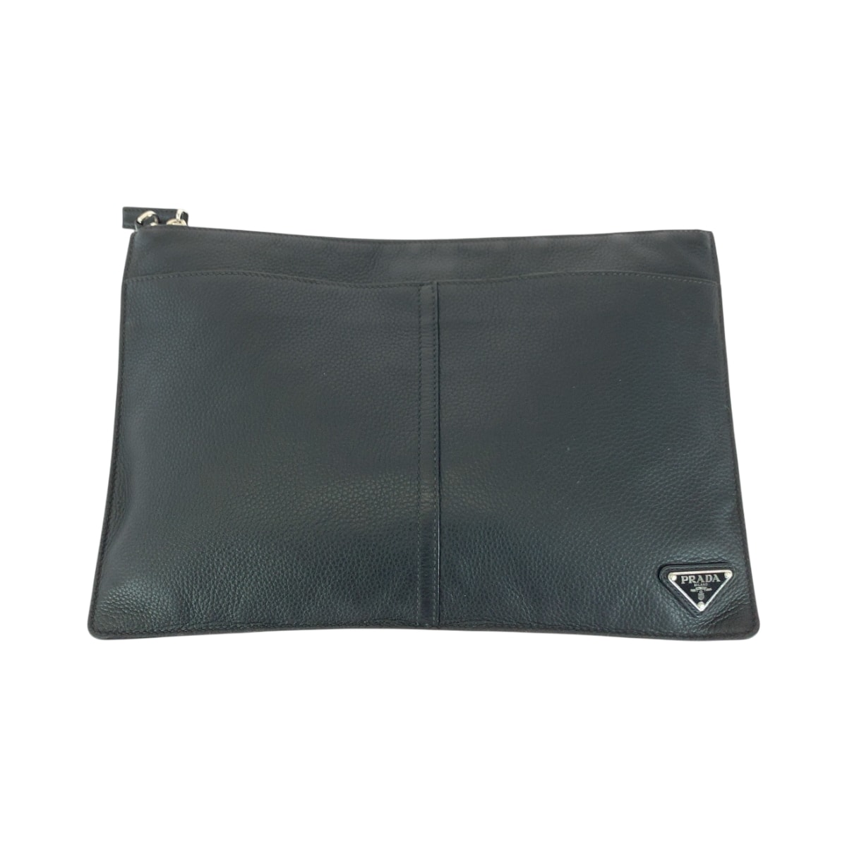 美品 PRADA プラダ ヴィッテロ シティ 三角ロゴプレート ブラック 黒 シルバー金具 レザー クラッチバッグ セカンドバッグ 502211 【中古】