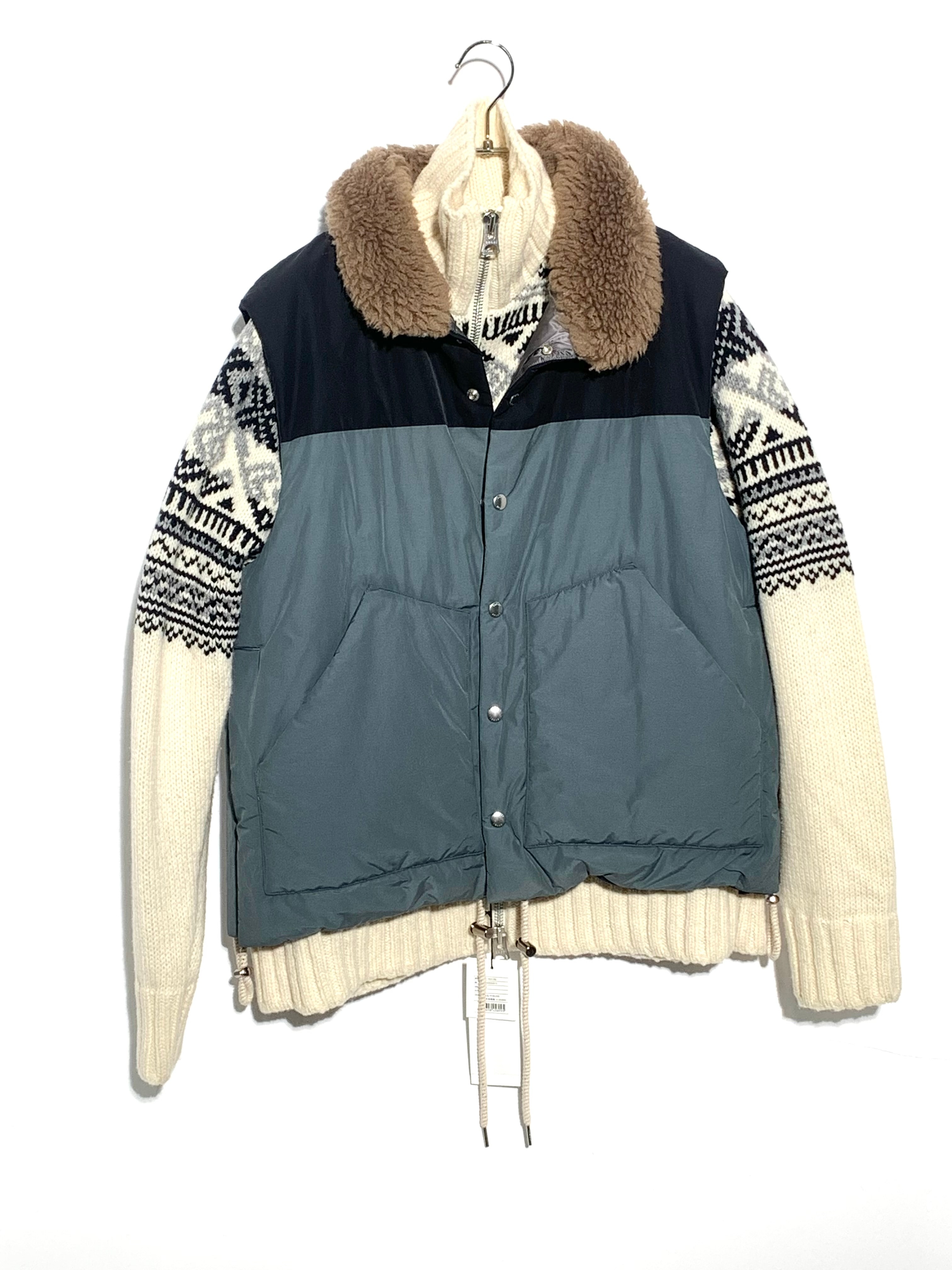 sacai 22AW Padded Geometric Knit Blouson Blue