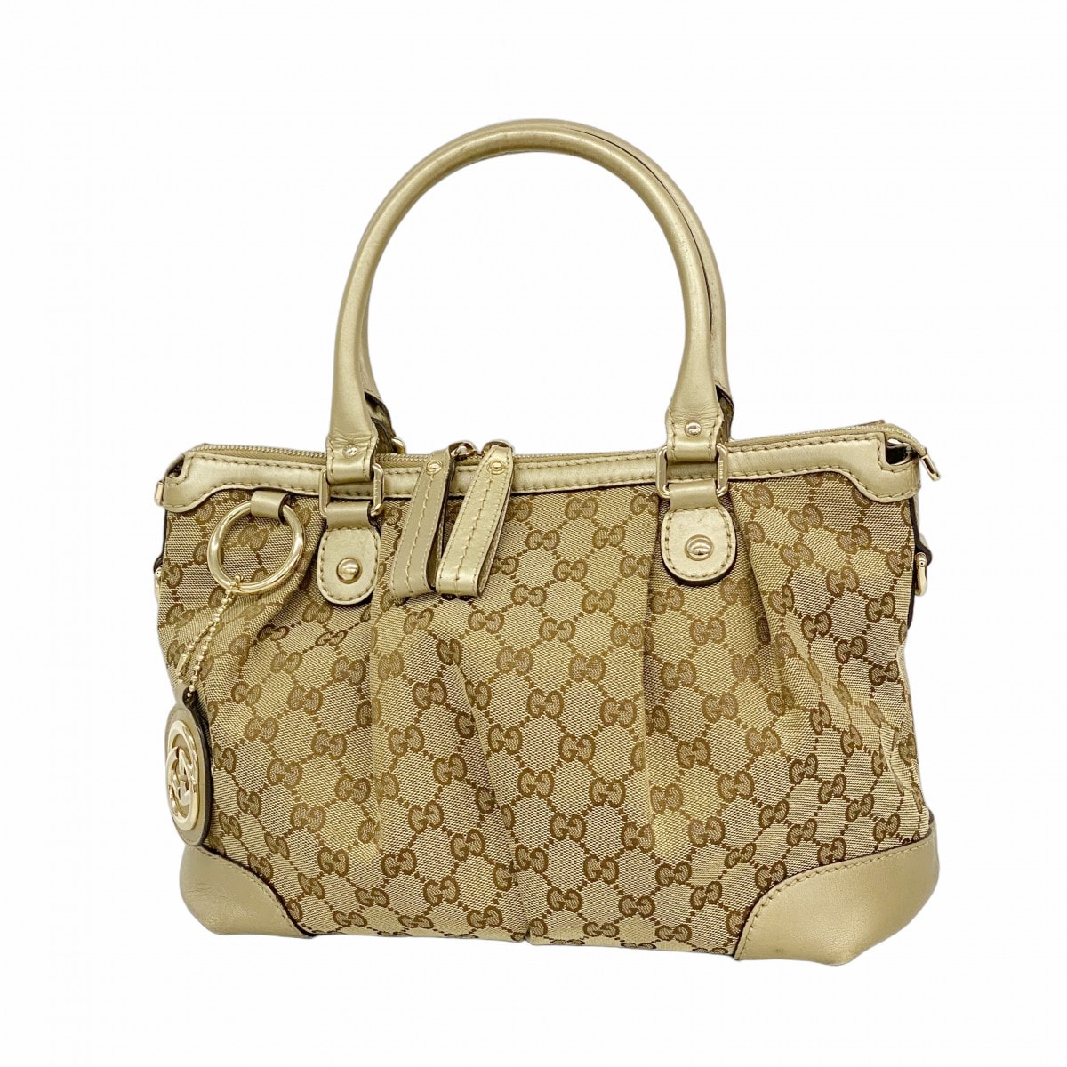 【6dc2591】グッチ ハンドバッグ GGキャンバス スーキー 247902 キャンバス ベージュ ブラウン シャンパンゴールド金具【中古】レディース
