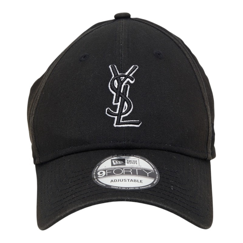 サンローラン ×ニューエラ YSLロゴ モノグラム 帽子 キャップ 687687 ブラック コットン レディース SAINT LAURENT 【中古】