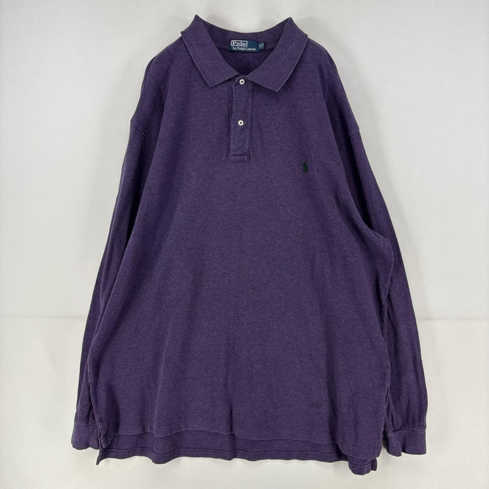 古着 ポロバイラルフローレン Polo by Ralph Lauren 長袖シャツ ポロシャツ ロゴ 大きいサイズ 鹿の子 刺繍 3XL  パープル メンズ