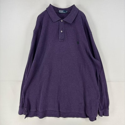 古着 ポロバイラルフローレン Polo by Ralph Lauren 長袖シャツ ポロシャツ ロゴ 大きいサイズ 鹿の子 刺繍 3XL パープル メンズ