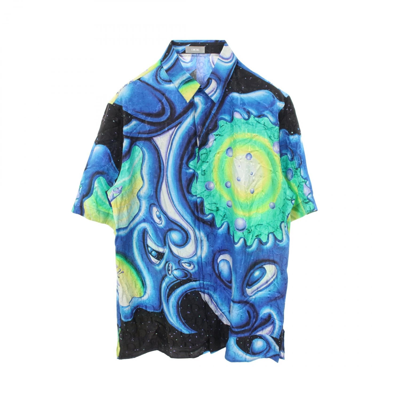 ディオール Dior DIOR × KENNY SCHARF オブリーク 総柄 半袖 衣料品 トップス シルク コットン メンズ ブルー系 / ブラック系 / マルチカラー 【中古】