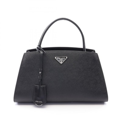 プラダ PRADA トライアングルロゴ 2WAY ハンドバッグ バッグ サフィアーノレザー レディース ブラック系 【中古】