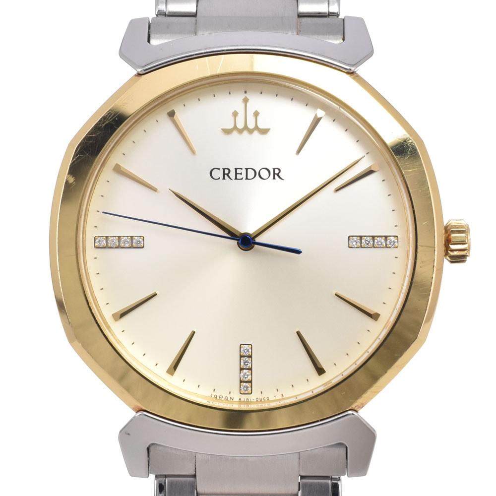 セイコー SEIKO 8J81-0AS0 クレドール リネアルクス 限定品 12P ダイヤモンド K18YG/SS クォーツ メンズ 良品 箱付き 腕時計 A#149524