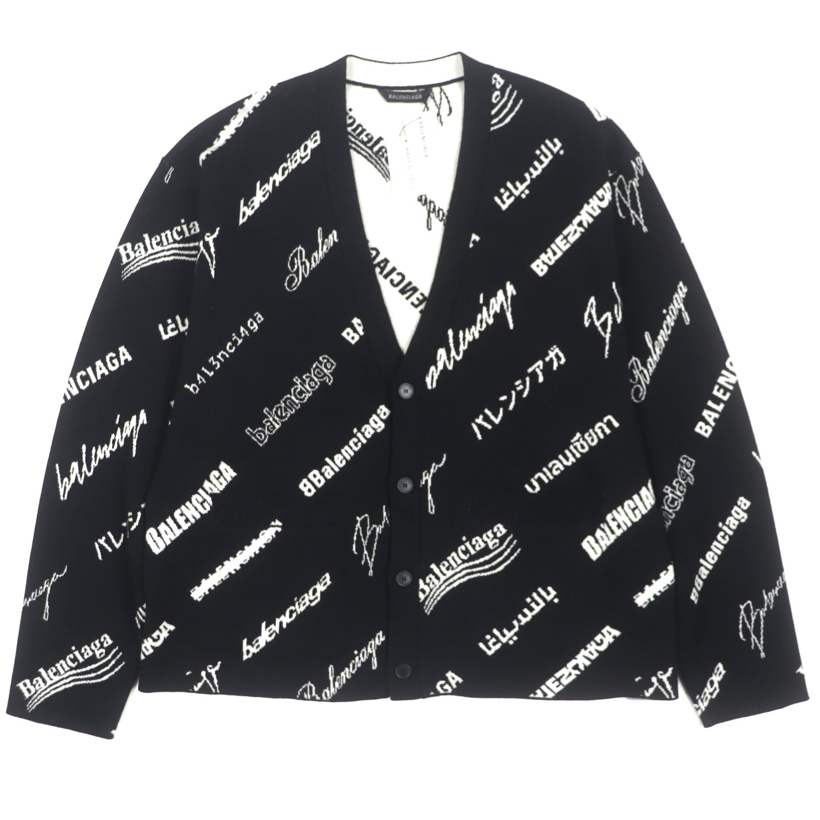 未使用品 バレンシアガ
 カーディガン Logomaia All Over Cardigan ブラック メンズ 1 724852