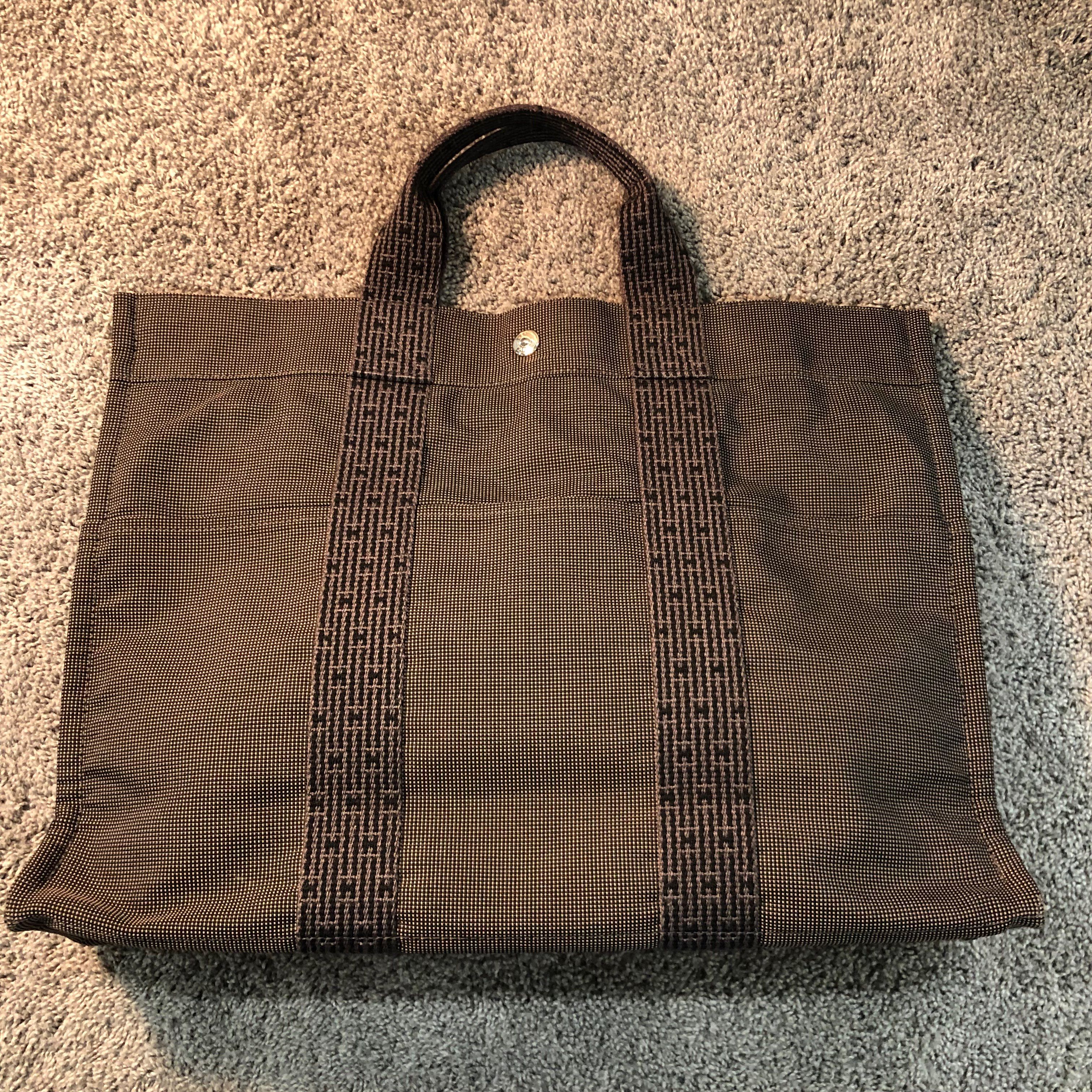 HERMES Her Line Canvas Tote Bag "Gray"