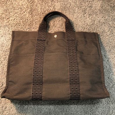 HERMES Her Line Canvas Tote Bag "Gray"