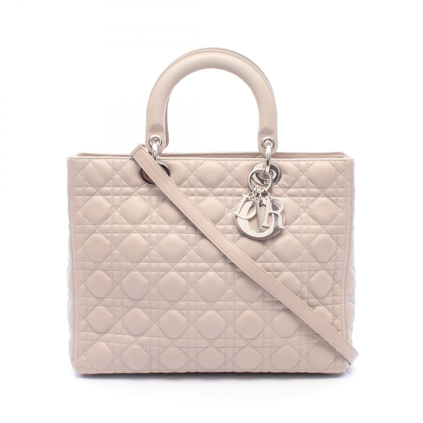 ディオール Dior レディディオール ラージ 2WAY ハンドバッグ バッグ レザー レディース ベージュ系 【中古】