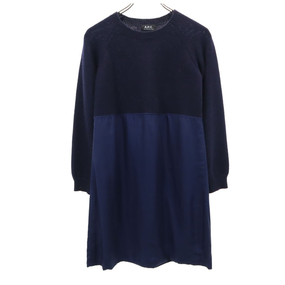 A.P.C. アーペーセー 長袖 ニット切替 ミニワンピース S ネイビー チュニック