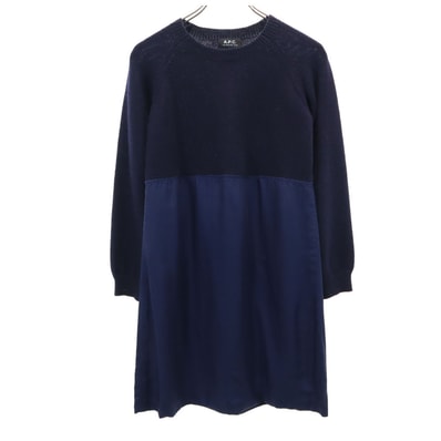 A.P.C. アーペーセー 長袖 ニット切替 ミニワンピース S ネイビー チュニック