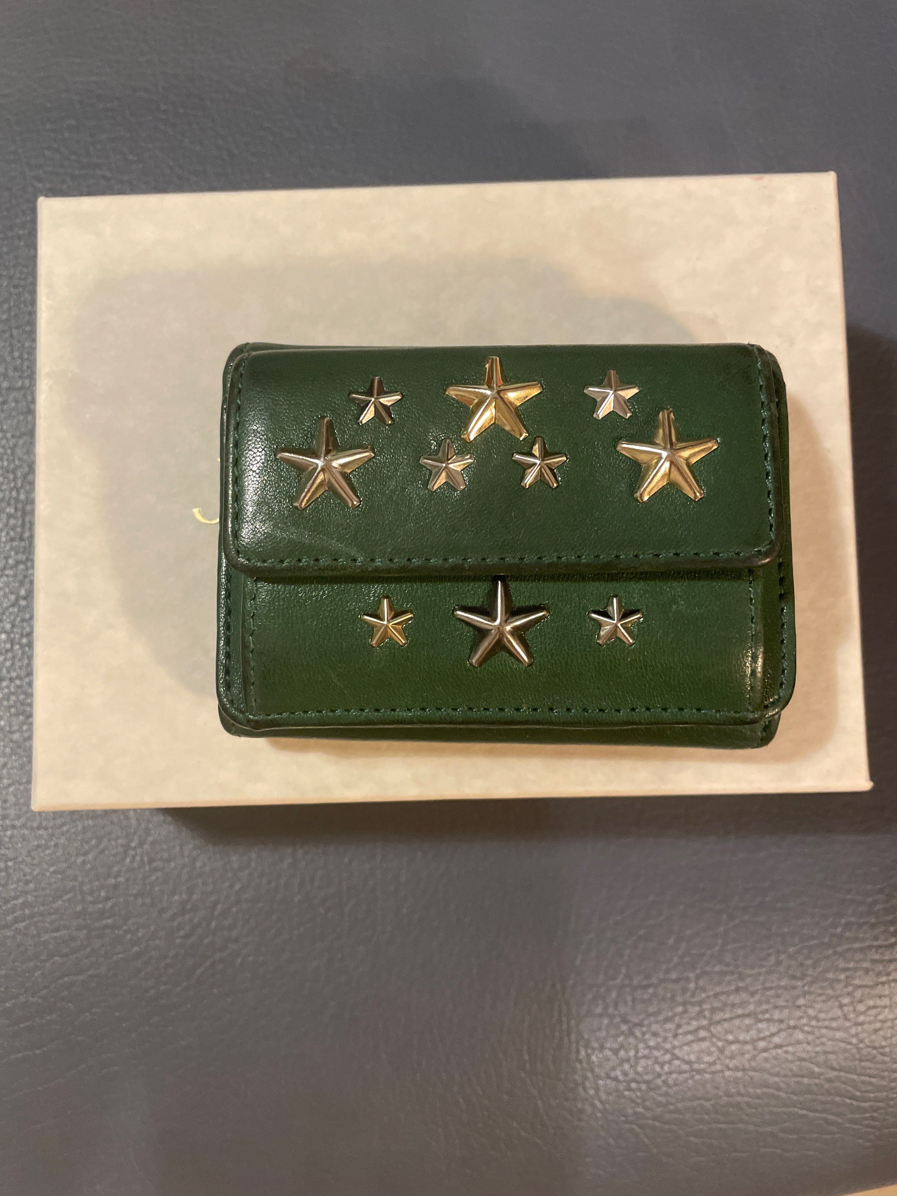 Jimmy Choo Nemo Grainy Calf Leather Small Wallet With Stars Studs "Moonstone"