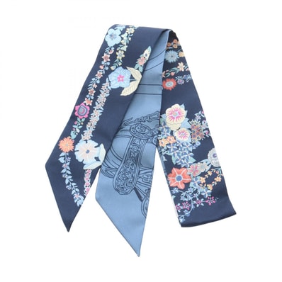 エルメス HERMES ツイリー BRIDES de GALA en fleurs リボン スカーフ 衣料品 シルク シルク レディース ネイビー系 / マルチカラー 【中古】