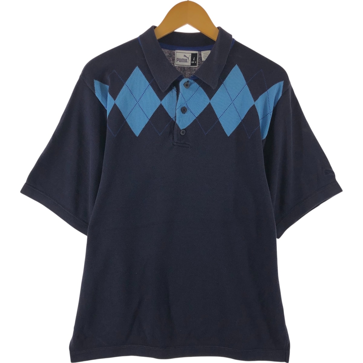 古着 プーマ PUMA アーガイル柄 半袖 ポロシャツ メンズL相当/eaa551530
