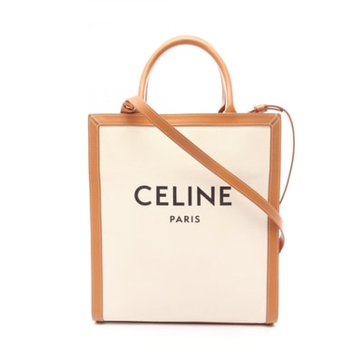 セリーヌ CELINE スモール バーティカル カバ 2WAY トートバッグ バッグ キャンバス レザー レディース アイボリー系 / ブラウン系 【中古】