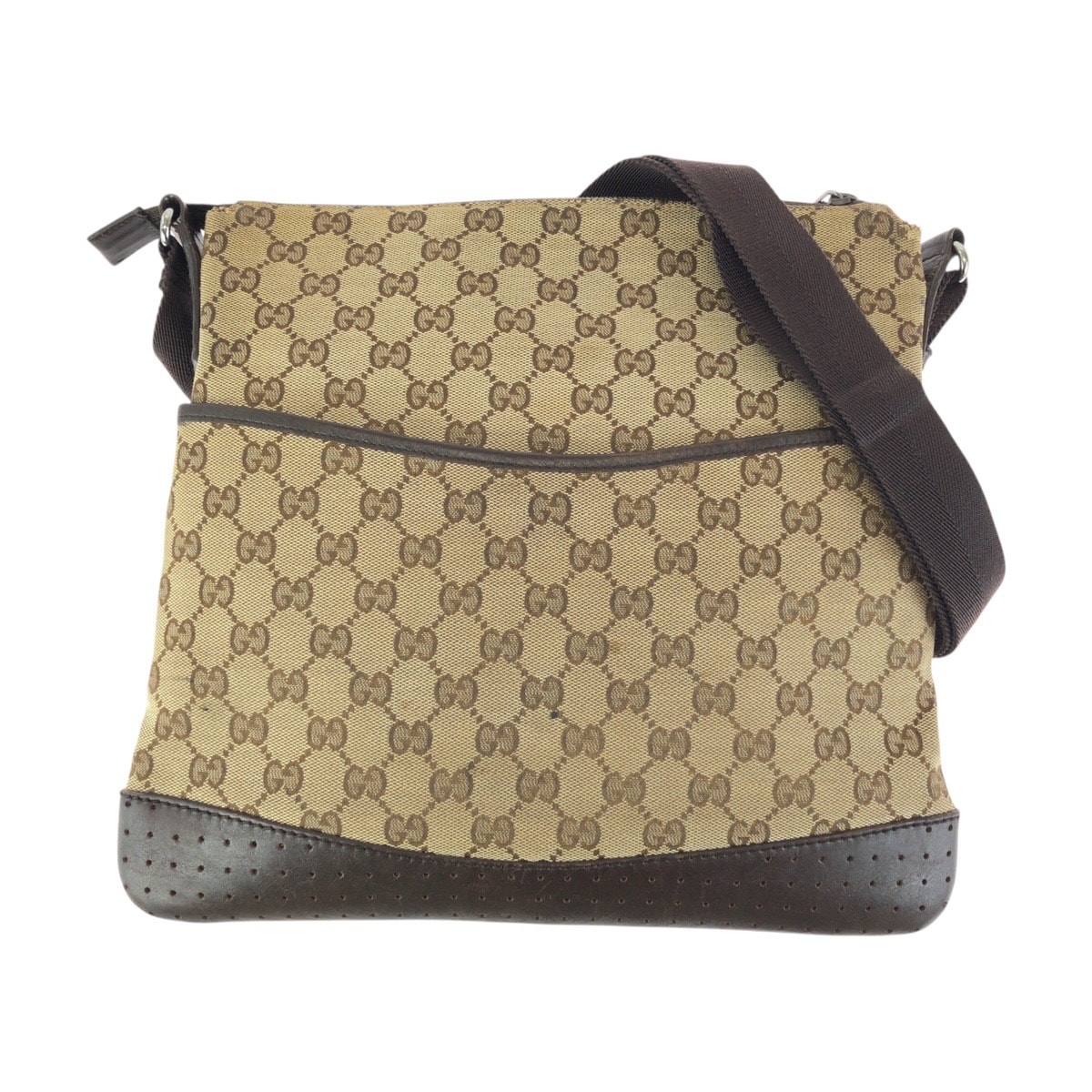 GUCCI グッチ ブラウン ベージュ シルバー金具 GGキャンバス レザー/ ショルダーバッグ メッセンジャーバッグ 602207 【中古】