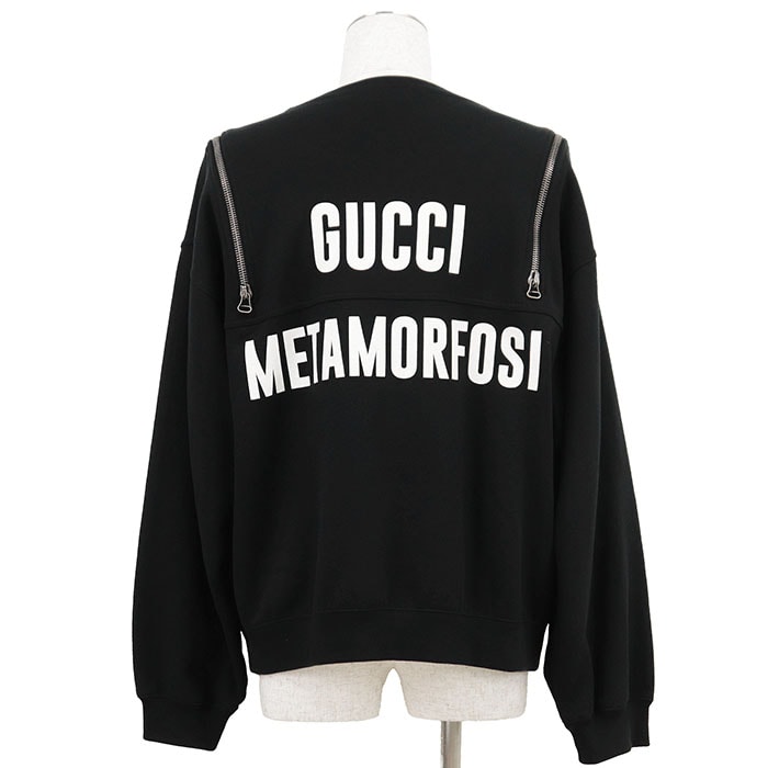 GUCCI グッチ スウェットシャツ Metamorfosi サイズ M メンズ ジップポケット クルーネック ロングスリーブ 長袖 コットン100% トレーナー トップス ブラック 黒 イタリア製