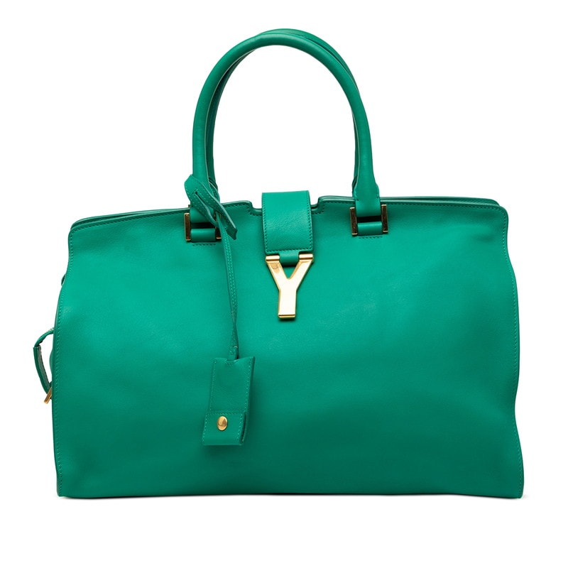 サンローラン Yライン カバス クラシック ハンドバッグ トートバッグ グリーン レザー レディース SAINT LAURENT 【中古】