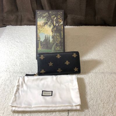 GUCCI Bee and Star Zip Around Wallet "Black"