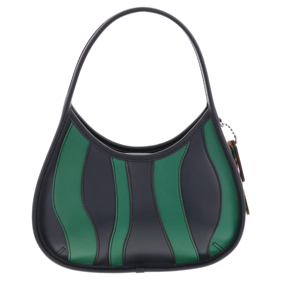 【お値下げ品】COACH コーチ エルゴ バッグ ウェイビー ストライプ ハンドバッグ CQ004 アップ クラフトレザー ネイビー グリーン  レディース【中古】