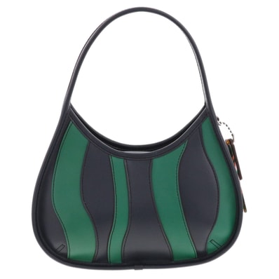【お値下げ品】COACH コーチ エルゴ バッグ ウェイビー ストライプ ハンドバッグ CQ004 アップ クラフトレザー ネイビー グリーン レディース【中古】