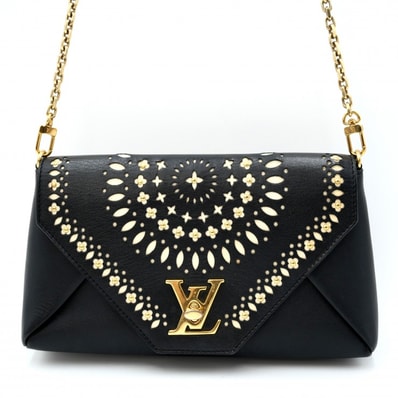 LOUIS VUITTON(ルイヴィトン)ラブノート チェーンショルダーバッグ クラッチバッグ パンチング フラワー ブラック レザー ゴールド金具 AR0188【中古】