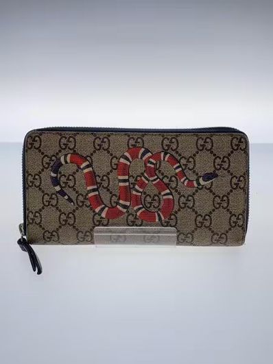 GUCCI Kingsnake Print GG Supreme Zip Around Wallet "Beige/Ebony"