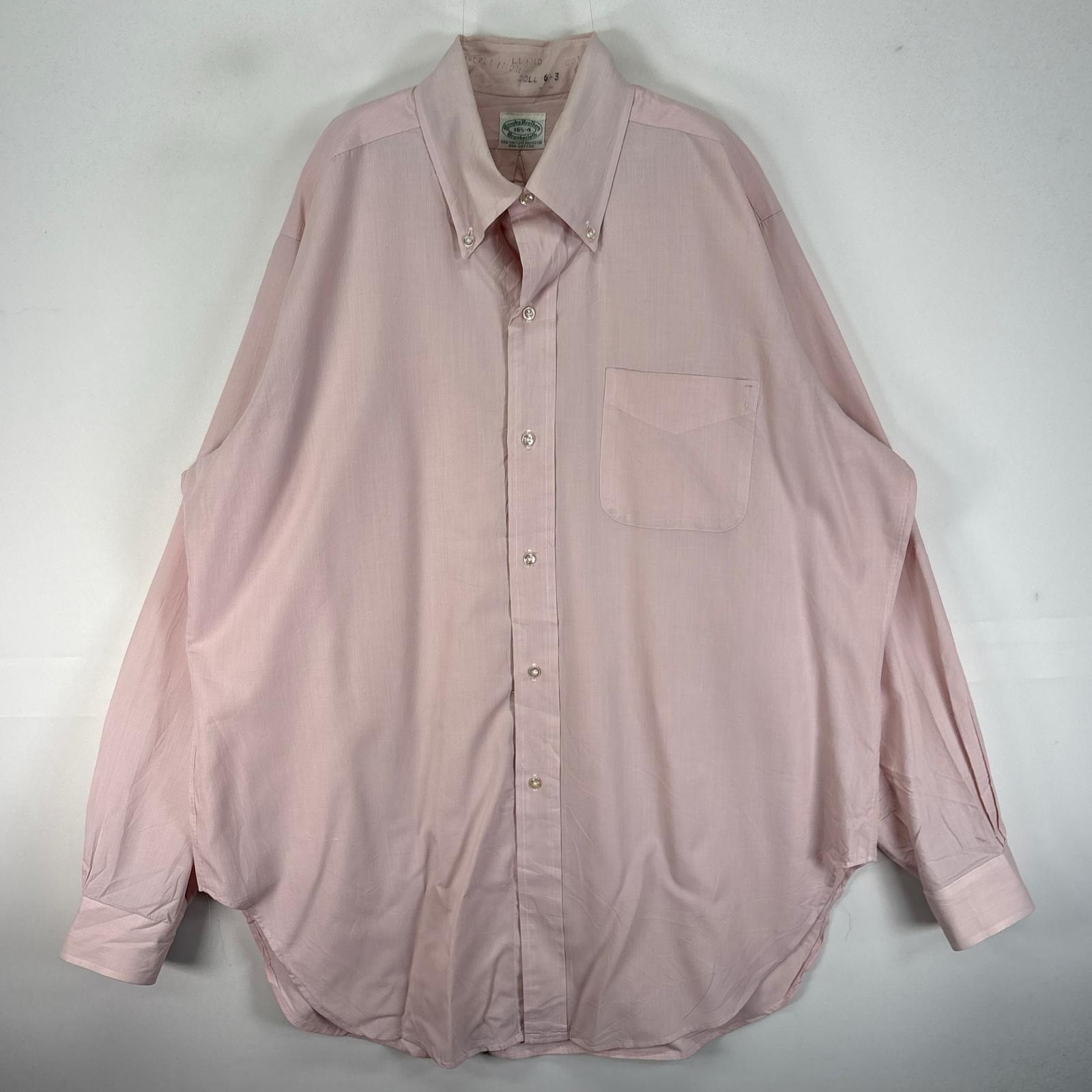 古着 50's/50年代 ヴィンテージ ブルックスブラザーズ Brooks Brothers 長袖シャツ ボタンダウン 6ボタン 胸ポケット L  ピンク系 無地 メンズ