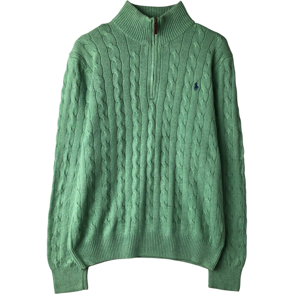古着 ラルフローレン Ralph Lauren POLO RALPH LAUREN ケーブル編み シルクニットハーフジップセーター メンズL相当/eaa598793