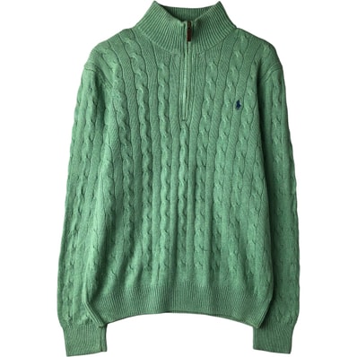 古着 ラルフローレン Ralph Lauren POLO RALPH LAUREN ケーブル編み シルクニットハーフジップセーター メンズL相当/eaa598793