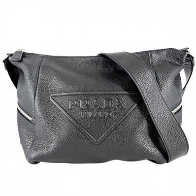 PRADA プラダ ショルダーバッグ トライアングルロゴ レザー ブラック 黒 シルバー金具 ユニセックス【中古品】
