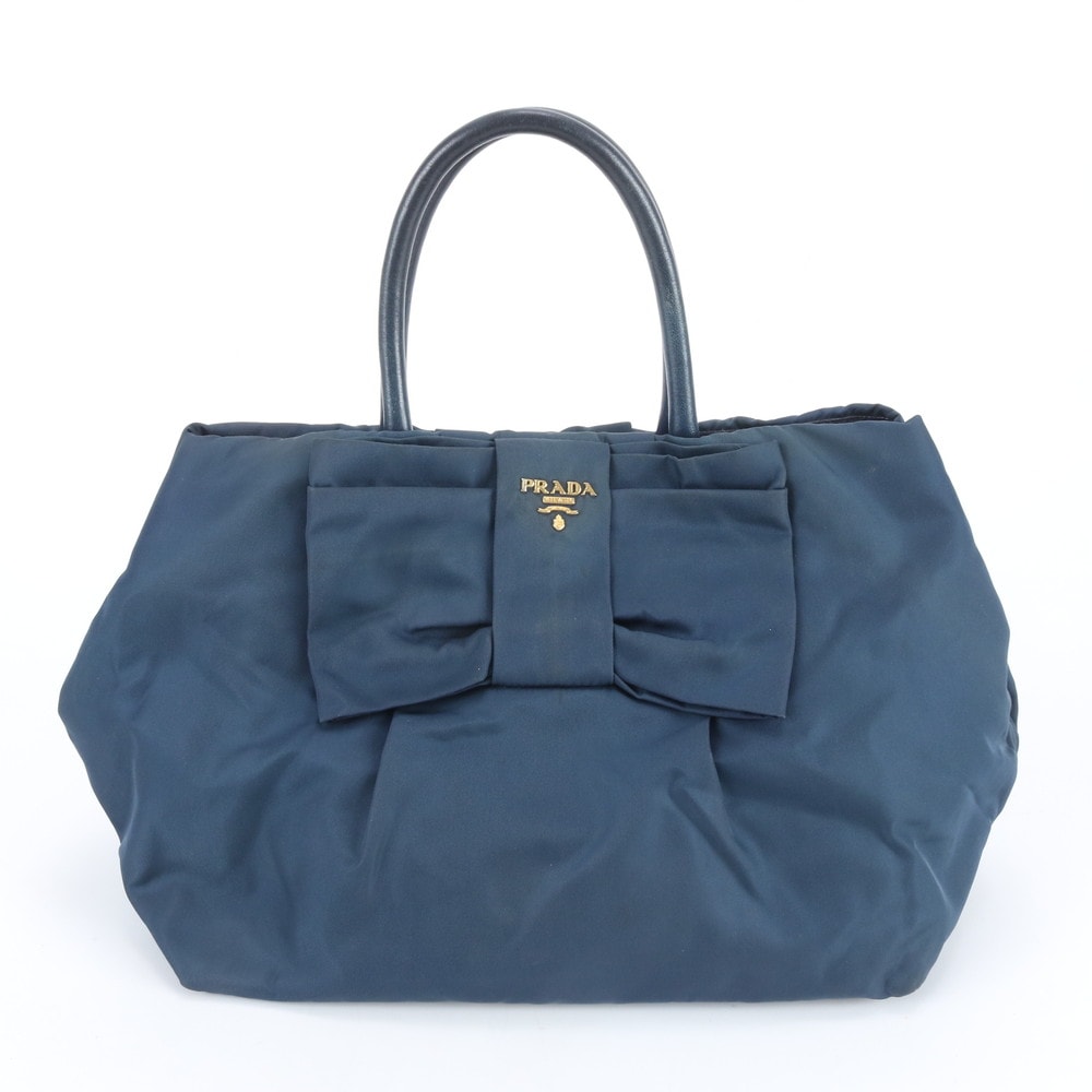 ■美品 プラダ テスート ナイロンリボンハンドバッグ レザー×ナイロン