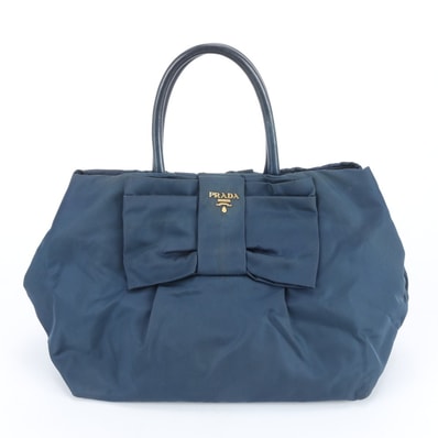 ■美品 プラダ テスート ナイロンリボンハンドバッグ レザー×ナイロン