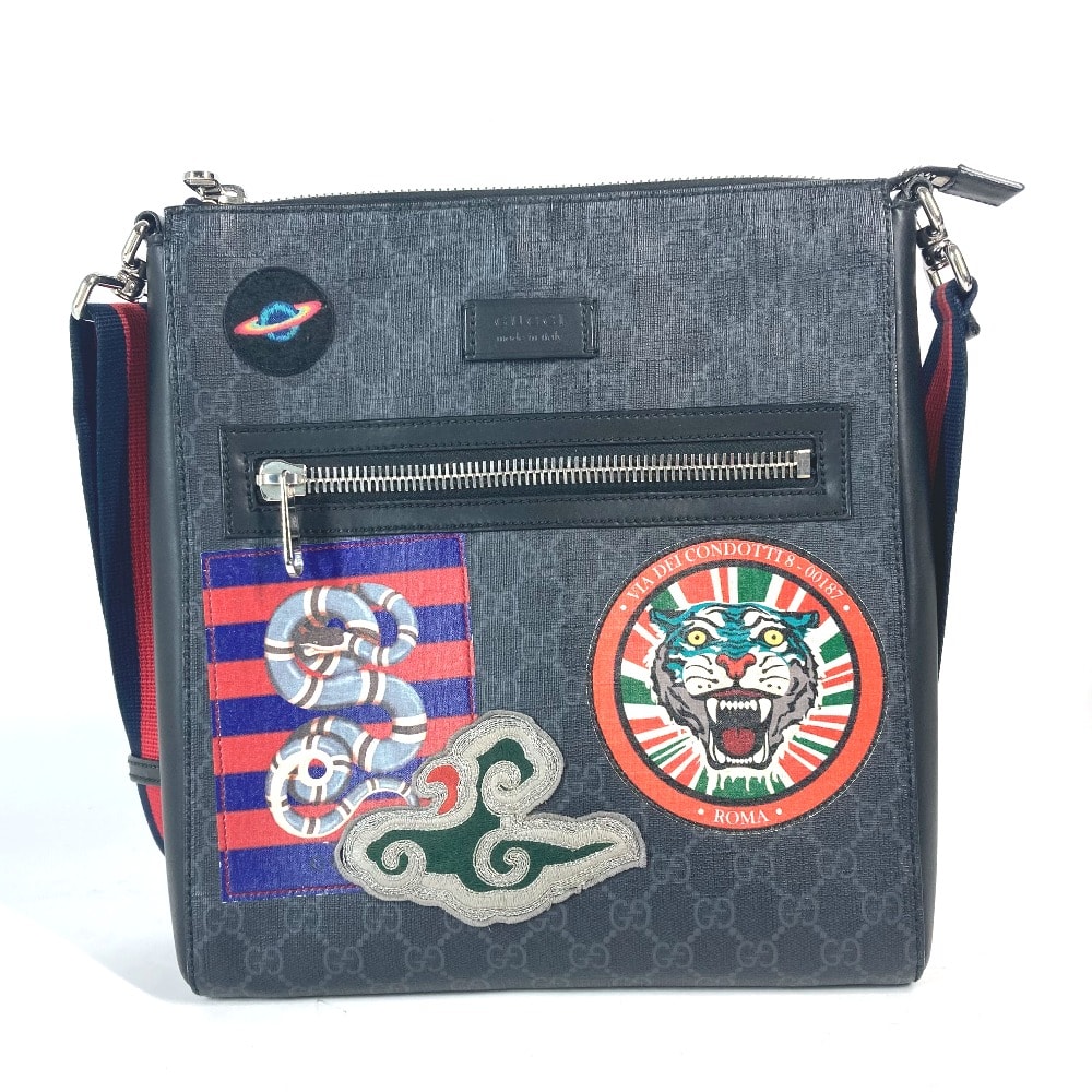 グッチ GUCCI クーリエ 474137 GG タイガー ワッペン 斜め掛け カバン メッセンジャーバッグ ショルダーバッグ GGスプリームキャンバス ブラックxマルチカラー