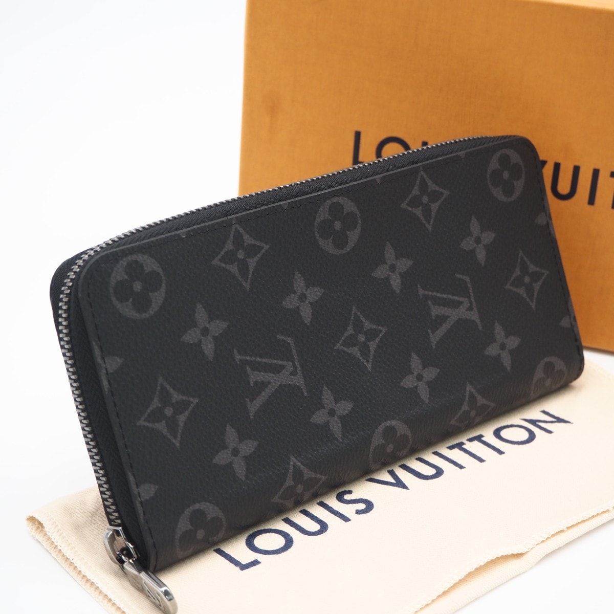 美品 LOUIS VUITTON ルイ・ヴィトン モノグラム エクリプス ジッピーウォレットヴェルティカル M62295 長財布 ブラック グレー コーティングキャンバス レザー メンズ