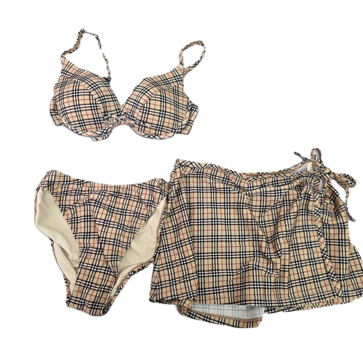 [할인] BURBERRY BLUE LABEL 버버리 블루 라벨 수영복 비키니 4종 세트 노바 체크 수영복 Y2K 셋업 FSF10-430 M 폴리에스터 베이지 여성 [중고]