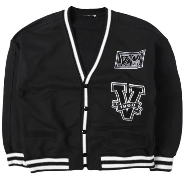 VALENTINO ヴァレンティノ 23SS イタリア製 V Crew Patches Cardigan スタジャン スウェットカーディガン 2V3MF24R93D M BLACK 裏毛 ロゴパッチ トップス g27576