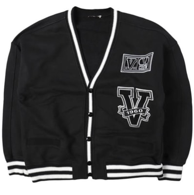 VALENTINO ヴァレンティノ 23SS イタリア製 V Crew Patches Cardigan スタジャン スウェットカーディガン 2V3MF24R93D M BLACK 裏毛 ロゴパッチ トップス g27576