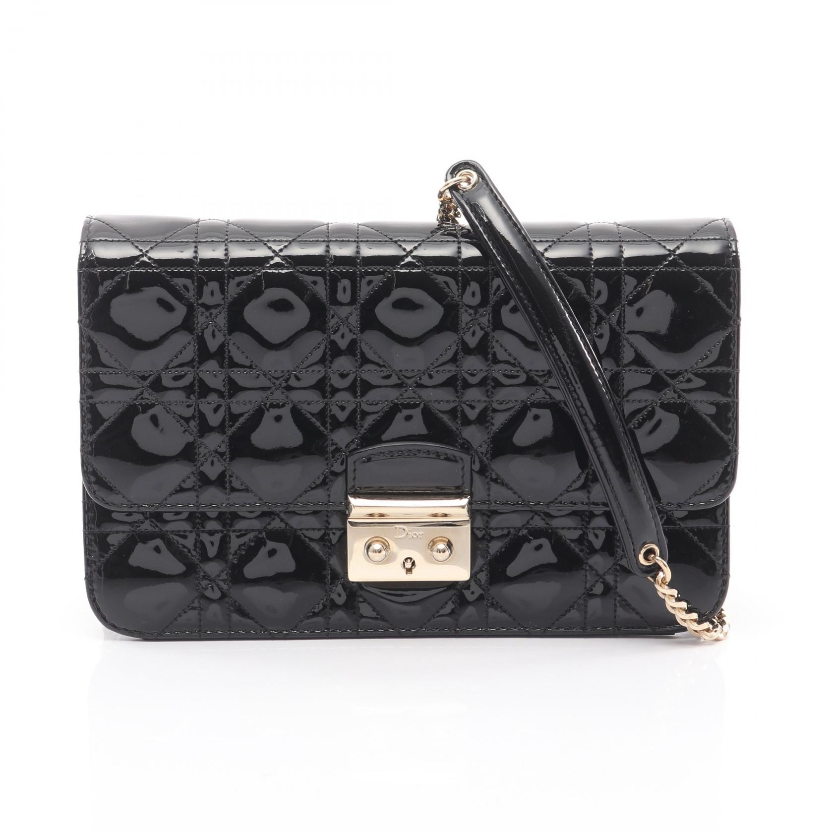 ディオール Dior カナージュ ショルダーバッグ バッグ パテントレザー レディース ブラック系 【中古】