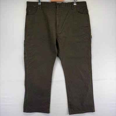 古着 ディッキーズ Dickies ダック パンツ ペインター 大きいサイズ ワンポイント 作業着 ワーク ジップ w42 L30 グリーン メンズ