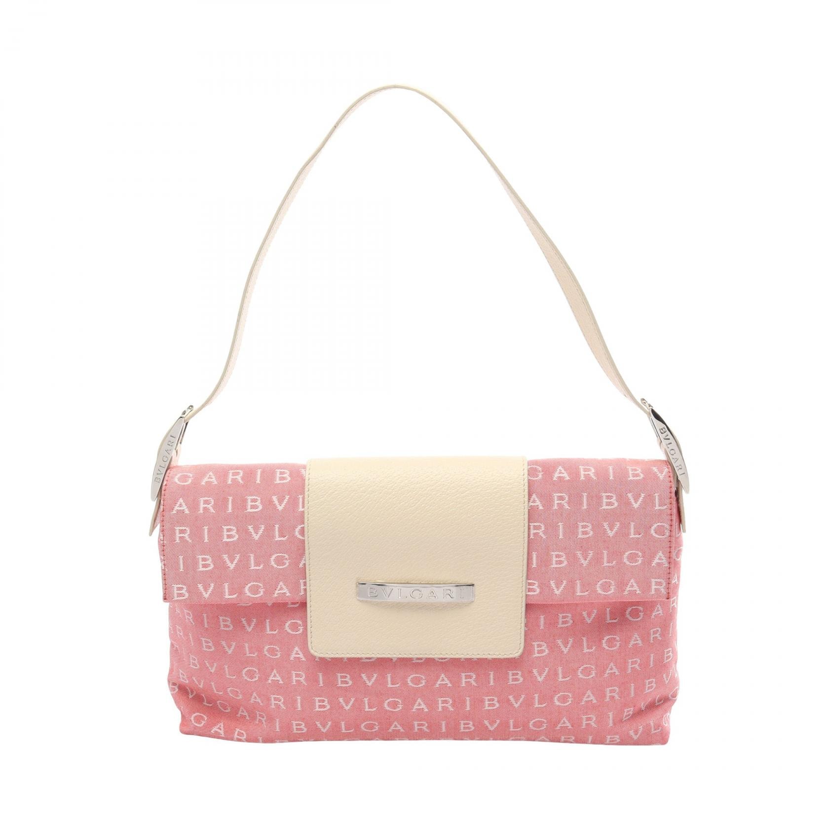 ブルガリ BVLGARI ロゴマニア ショルダーバッグ バッグ キャンバス レザー レディース ピンク系 / ホワイト系 【中古】